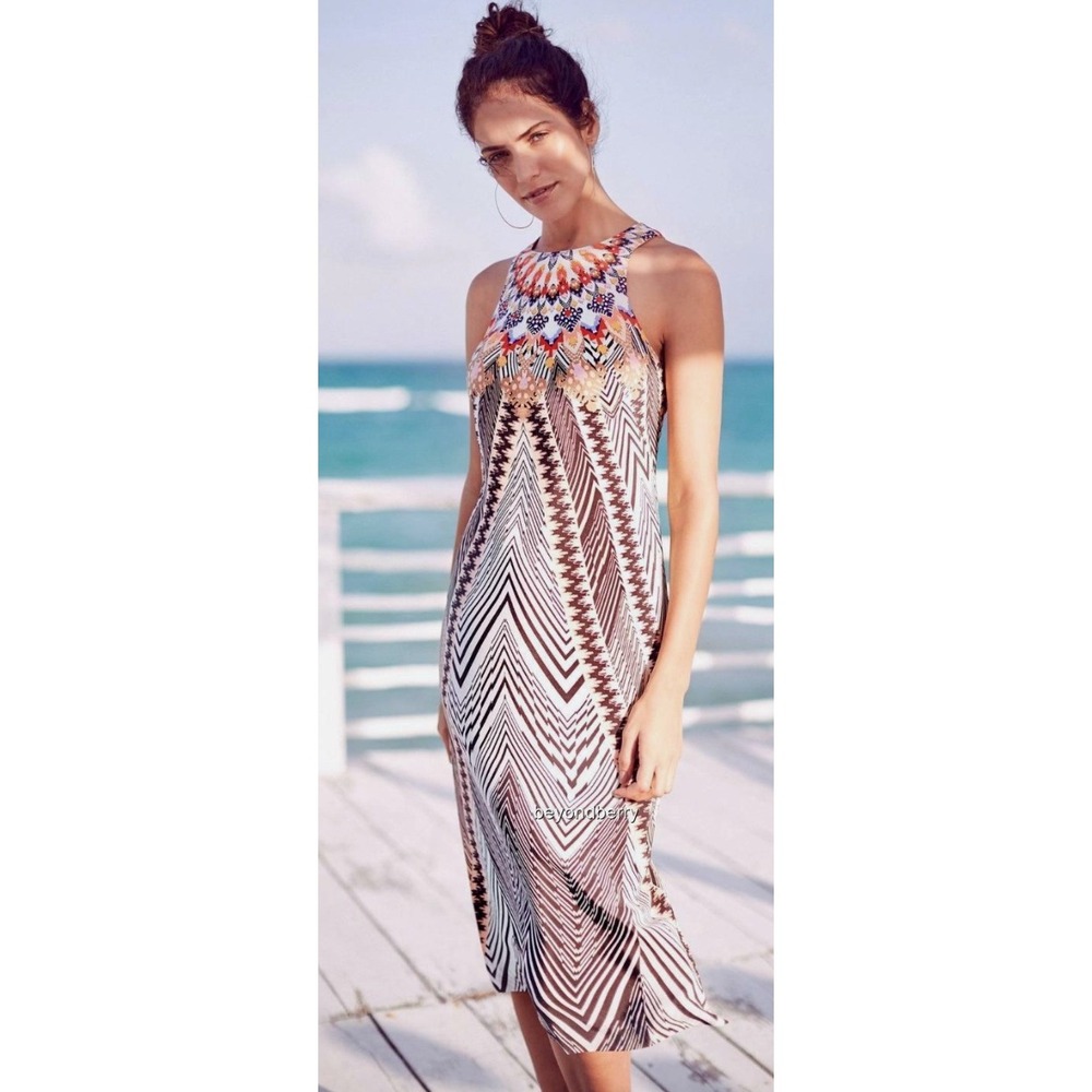 HD In Paris Anthropologie Silk Sleeveless Midi Dress Colorful Boho Resort 8